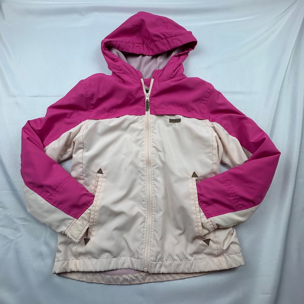 Eddie Bauer Kids Pink Beige Hooded‎ Fleece Lined Jacket Size XL (16)